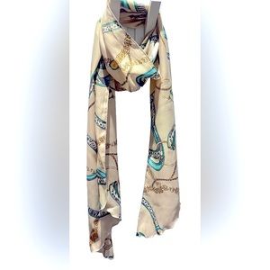 Silk scarf with chic vintage belt and chain design